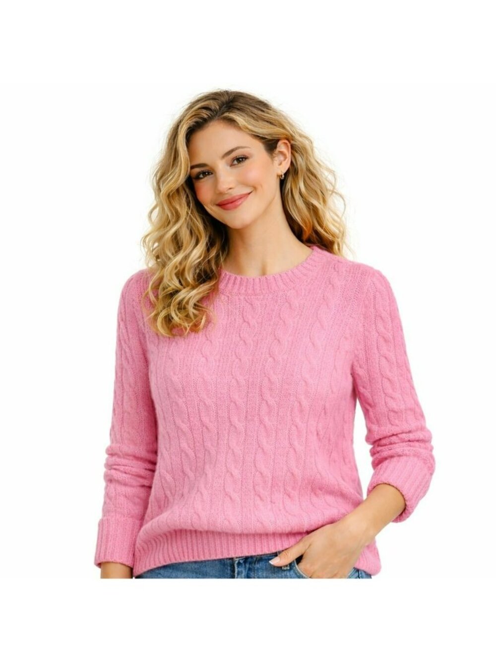 Sutton Studio Cashmere Cable Knit Crewneck Sweater Womens Medium Pink Pullover